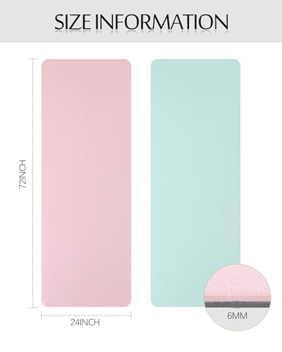 Image of Woanger 2 Pack Yoga Mats (72x24) 3 /8 Inch Thick Exercise Yoga Mat for Home Workout with Strap Non Slip Pilates Gym Supplies for Women Men(Pink, Green,Tpe)