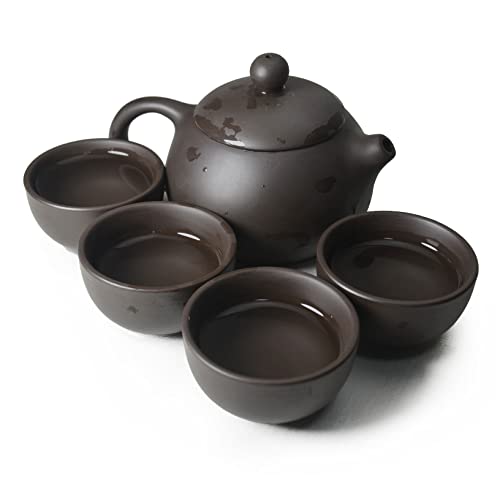 Image of Clay Teapot 4 Cups Set,Small Tea pot and cups Traditional Chinese Kung Fu Tea Set (Black)