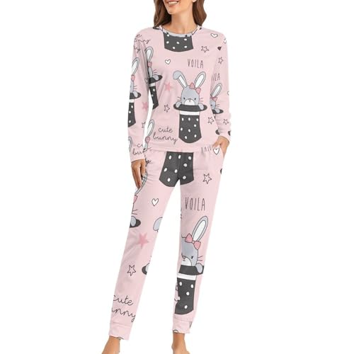 Pyjama femme Lapin Magique ensemble sleepwear doux manches longues et pantalon souple