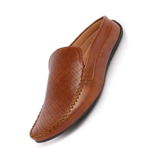 Image of FAUSTO Mens Perforated Stylish Driving Moccasins | Half Shoes for Office & Outings | Driving Loafers | Casual and Formal Mules | Soft Cushioned Insole
