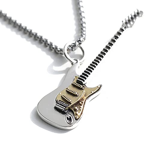 Rock Music Guitar Necklace for Men Women Punk Gothic Dangle Pendants Choker Necklaces Statement Fashion Personalized Jewelry Hip Hop Biker Jewelry for Friend Dad Bff Adjustable Rolo Chain 24 Inch