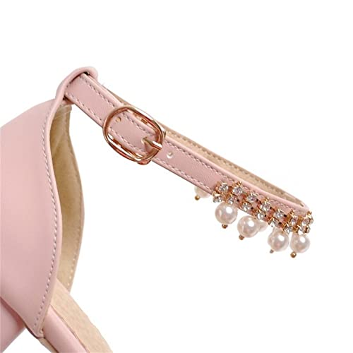 Girls Mary Jane Dress Shoes Pumps Heels Flower Party School Prom Sandals Grils Dress Shoes Girls (Pink, 4 Big Kids)3