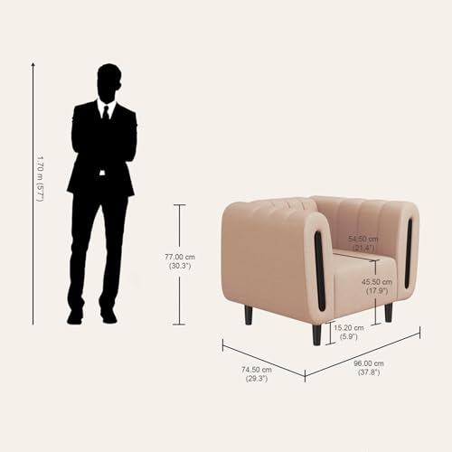 Image of Interio by Godrej Sofa Paramount 1 Seater Fabric Sofa for Living Room, 1-Year Warranty, Solid Wood, Beige