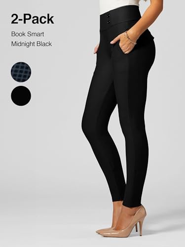 Conceited 2-Pack Stretch Slacks for Women - Wear to Work - Slim Leg Dress Pants with Pockets - Book Smart, Black - (Medium)3