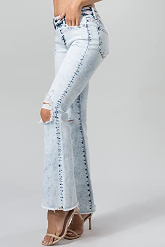 ONESO Womens Flare Jeans Mid Waist Stretchy Ripped Raw Hem Destroyed Jeans for Women Denim Pants3