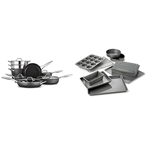 Calphalon 13-Piece Pots and Pans Set, Black & Nonstick Bakeware Set, 10-Piece Set Includes Baking Sheet, Cookie Sheet, Cake Pans, Muffin Pan, and More, Dishwasher Safe, Silver