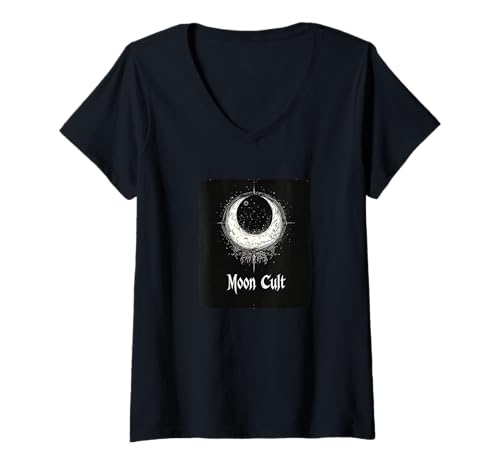 Photo de Femme Graphique culte de la Lune Gothique T-Shirt avec Col en V