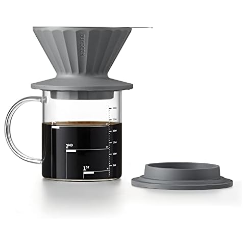 Pour Over Coffee Maker, BUYDEEM CD1024B, BPA Free Food Grade Silicone Coffee Dripper Set, Reusable Stainless Steel Coffee Filter for Single Cup, Perfect for Home, Travel, Outdoor 12 oz, Ink Grey Cover