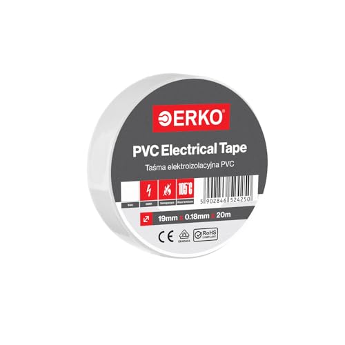 ERKO Nastro Isolante elettrico bianco 19 mm x 20 m PVC Per isolare, Riparare e legare, nastro adesivo, Per tensioni fino a 6 kv, elettrici professionali, flessibile, autoestinguente