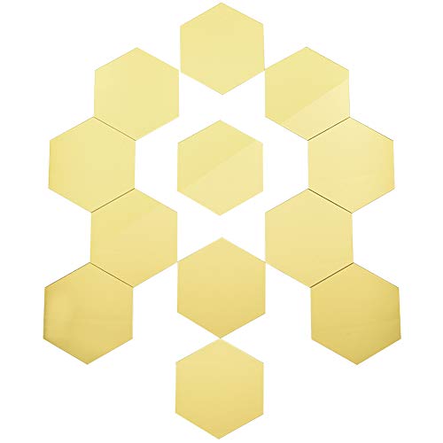 Irich 12 Pcs Hexagon Sticker Wall Stickers, Wall Mirror Stickers with Beautiful Decorate for Home, Living Room Wall, Bedroom Wall, TV Backdrop, Sofa Wall (Gold)