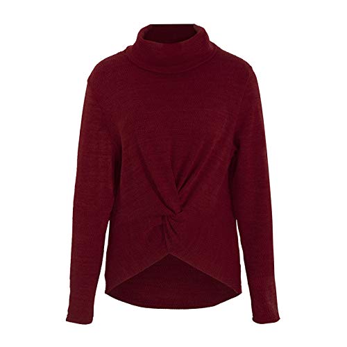 Romacci Suéter feminino de tricô com gola rolê e manga comprida, Vermelho, XL