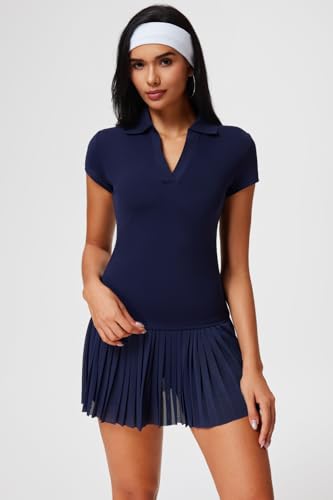 Mudere Tennis Skirt Set for Women Two Piece Golf Outfits High Waisted Pleated Athletic Skirt Outfits with Pockets4