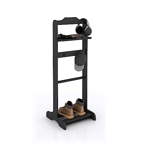 Image of Mens Valet Stand, Wooden Clothes Valet Stand with Tray, Freestanding Suit Rack for Bedroom, Entryway, Living room, Office