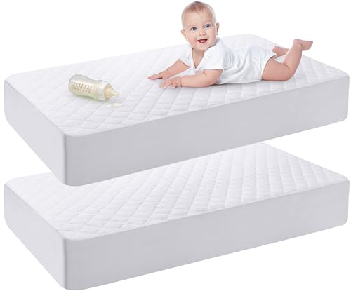 Utopia Bedding Waterproof Crib Fitted Mattress Protector (Pack of 2) - Toddler and Baby Crib Mattress Pad Cover - Soft and Breathable with 7 Inches Deep Skirt (Gray, 28" x 52")