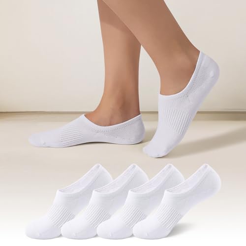No Show Socks Womens Cotton 4 Pairs Low Cut Invisible Non-Slip Socks Size 5-9/9-11