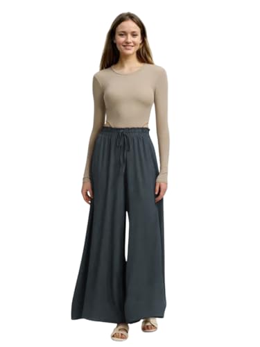 Image of KOTTY Women's Relaxed Fit Wide-Leg Drawstring Palazzo Trouser for Everyday Comfort & Style