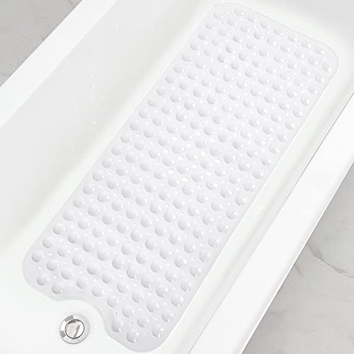 Image of Linoows Bathtub and Shower Mats, Extra Long Non-Slip Bath Tub Mat 39 x 16 Inch, Machine Washable Bathmat with Suction Cups & Drain Holes for Bathroom Floor, White