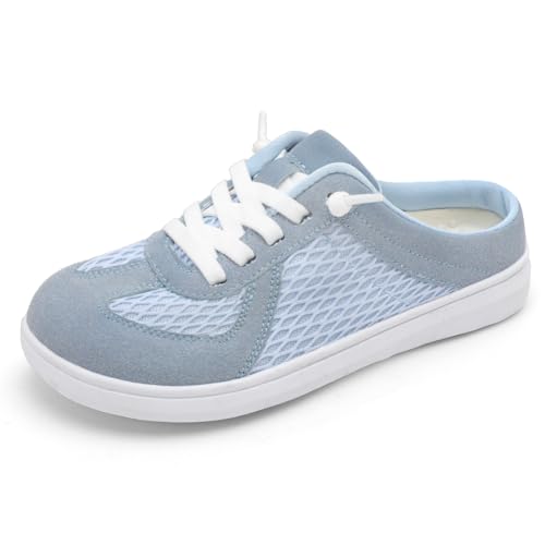 LeIsfIt Womens Slip-on Mules Wide Comfortable Mule Shoes Backless Casual Sneakers Breathable Walking Shoes Blue Size 8