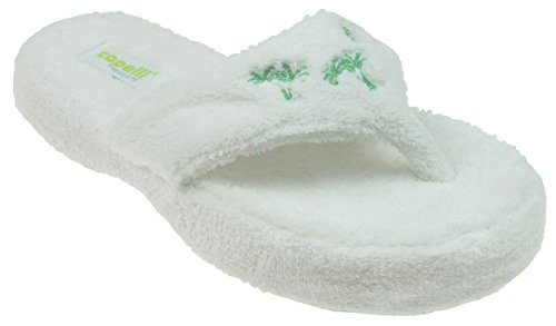 Capelli New York Ladies Palm Trees Design Indoor Slippers White Large