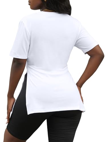 LovelyWholesale Womens Graphic Tees Sexy V Neck T Shirts Short Sleeve Side Slit Summer Tops3