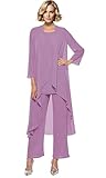 Botong Ensemble de costume 3 pièces en mousseline de soie pour invités de mariage, mauve, 26