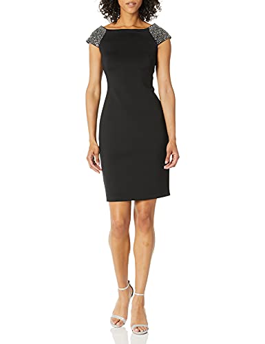 Calvin Klein Women's Off The Shoulder Sheath with Embellished Sleeves, Black, 12