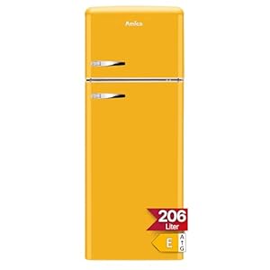 Amica KGC 15633 Y Retro Kühl-/Gefrierkombination / Honey Yellow (Gelb) / 144cm (H) x 55cm (B) x 62cm (T) / Retro-Design / Kühlschrank mit Gefrierfach