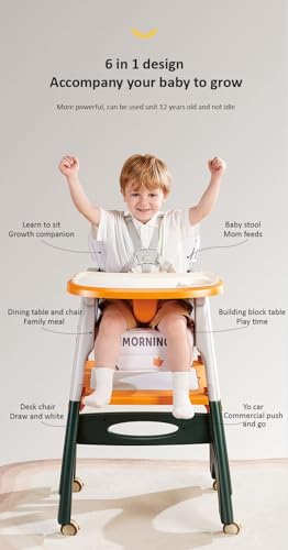 Image of StarAndDaisy 6-in-1 Baby High Chair | CAT Design Multifunctional Infant Feeding Chair | Chair & Table for Toddler | with Backrest & Plate Adjustment (Orange White)