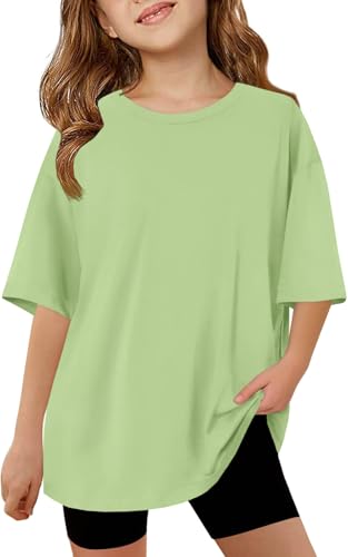 Image of ZDC Girls Short Sleeve T Shirts Kids Summer Oversized Tops Trendy Crewneck Basic Tees 5-14 Years