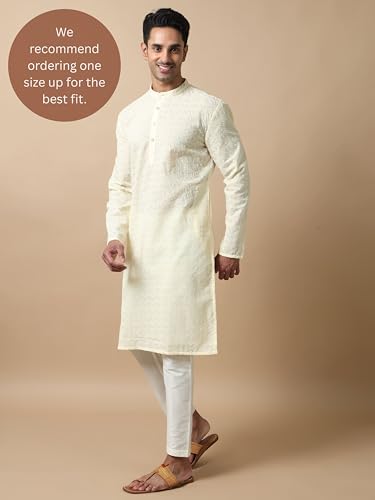 Filori Studio - Men's Self Design Woven Off White Long Kurta (Kurta Only)2