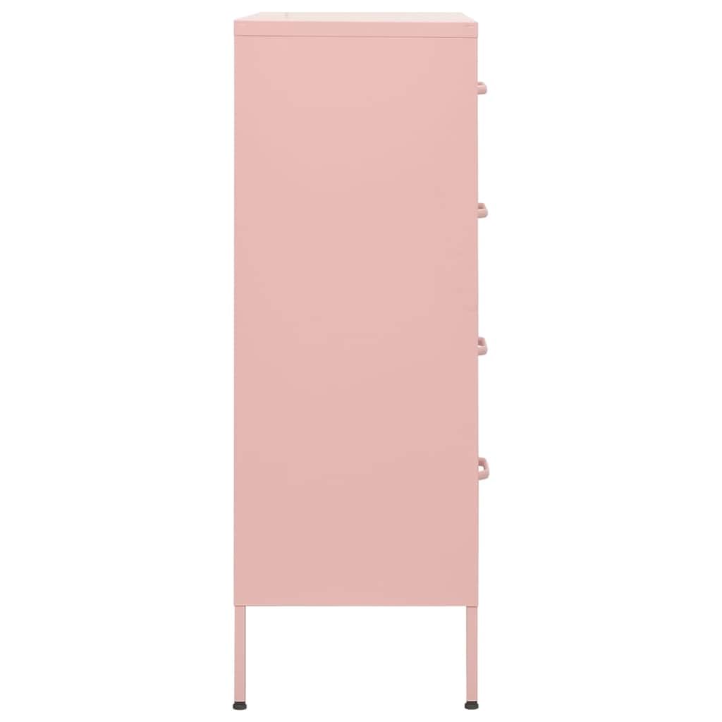 Cassettiera rosa, 80 x 35 x 101,5 cm, in acciaio, moderna credenza con 3 cassetti, livellamento regolabile in altezza, ripiano durevole per camera da letto, soggiorno, corridoio, cameretta