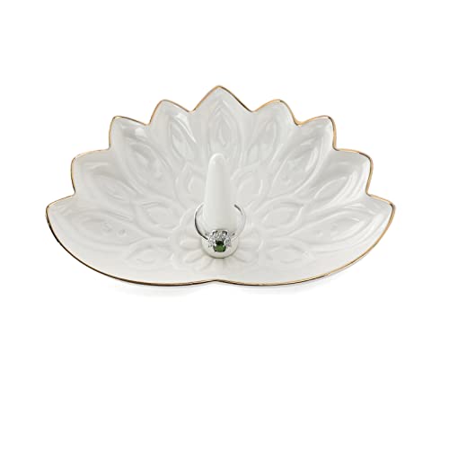 RUIMIC Mandala Ring Holder, Lotus Jewelry Holder Decorative, Anniversary Birthday Gifts for Women/Girls Her, Ceramic White