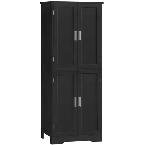 Image of TEENFON 67 inch Storage Cabinet, Kitchen Pantry Cabinet with 4 Doors and 2 Adjustable Shelves, Cupboard, Tall Bathroom Cabinets for Living Room, Kitchen, Bathroom, Black