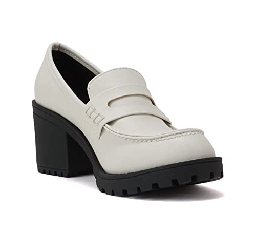 Image of Soda inchKinder inch ~ Women Slip On Chunky Mid Heel Lug Sole Penny Loafer Shoe