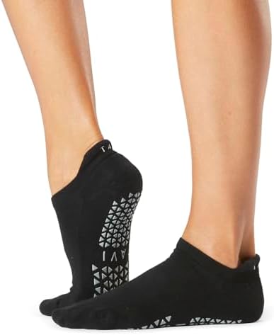Tavi Noir Savvy Fashion Low Rise Grip Socks for Barre, Pilates, and Yoga (Small, Ebony)