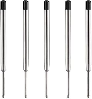 HeTaoCat Black Ink Refill Pack of 5, Replaceable Ballpoint Pen Refills, Medium Point Metal Refill (Black)