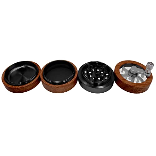Headchef Woodsman 4 Piece Hand Cranked Clear Top Herb Grinder 62mm, Wooden Outer - Image 3
