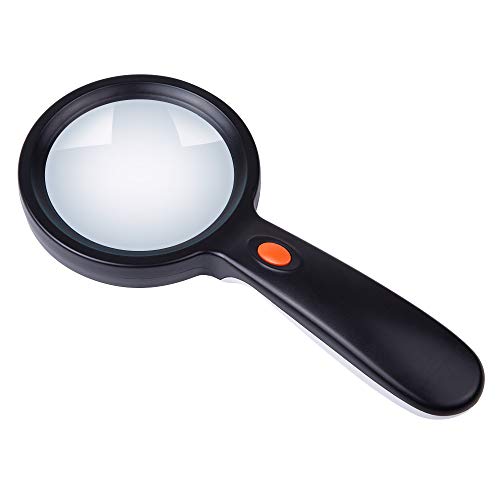 5X Led Magnifying Glass with 12 LED Lights, Sukuos Handheld Magnifier with Velvet Bag for Reading, Coins, Stamps, Map,Jewelry, Inspection, Macular Degeneration (Black)