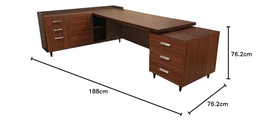 Image of Lakdi The Furniture Co Director Table for Office Desl Unique Design L-Shape Table Made in Particle Board with Side Unite and Openable Shutter & Storage Luxury Executive Desk Brown Color- (LDL-533)
