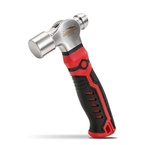 HOUSERAN Marteau Panne Ronde, Mini Marteau, 376g, Rouge, Caoutchouc, Acier au Carbone