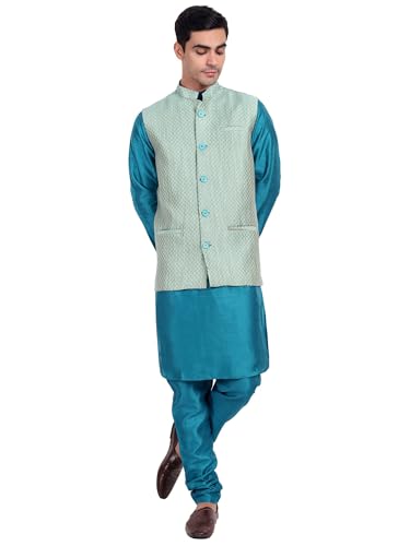 Image of Amazon Brand - Anarva Silk Blend Men's Kurta & Pant With Nehru Jacket Wedding Waistcoat