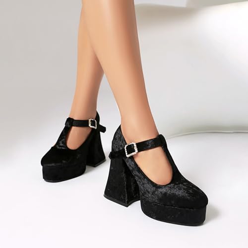 Image of KOKOMOMO Womens Lace Flower Heels Goth Platform Shoes Chunky High Heel Mary Janes Gothic Shoe