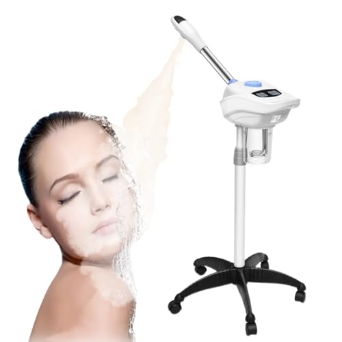 Vaporizador facial de ozono, máquina de vapor facial multifunción con boquilla giratoria de 360 ° y ruedas, vaporizador facial profesional con depósito de agua de 860 ml para salón y hogar