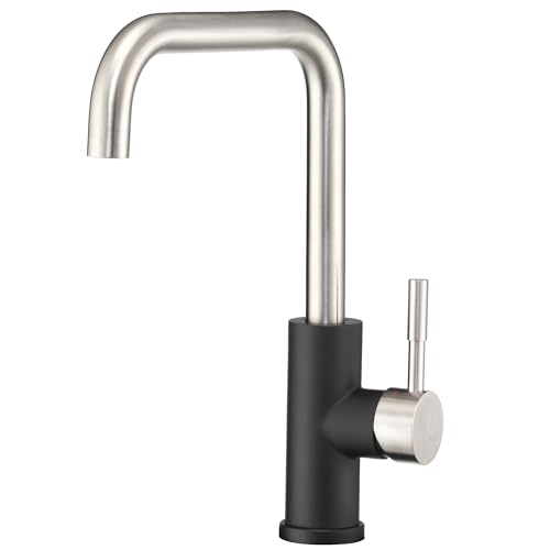 Image of Dura Faucet DF-MK533LK-MBSN RV Kitchen Faucet (Matte Black, Satin Nickel) | RV squared-arc single-handle kitchen faucet for campers and trailers. Matte Black and Satin Nickel finish.