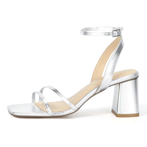 Heels Charm Women's Chunky Block Heeled Sandals 2.95 Inches Open Toe Ankle Strap Block High Heel Sandal Dress Dancing Chunky Sandals Daily Work Party Wedding Shoes2