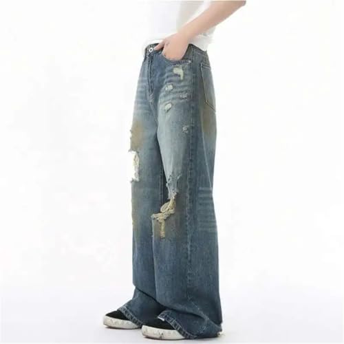 Men's Summer Distressed Denim, American Style, Trend Hole Design, Casual Straight Wide Leg Jeans4