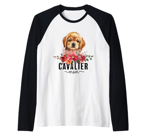 Cavalier King Charles Spaniel with Flowers Dog Mom Pet Owner Camiseta Manga Raglan
