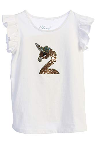 Girls Butterfly Sleeve Sequin Cotton Tee Shirt Top T-Shirt (Pack of 2)