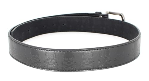 Skull and Bones Leather Belt Strap and Metal Buckle 1.5" Wide with Snaps - Rock Punk Cross Pirate Jolly Roger4