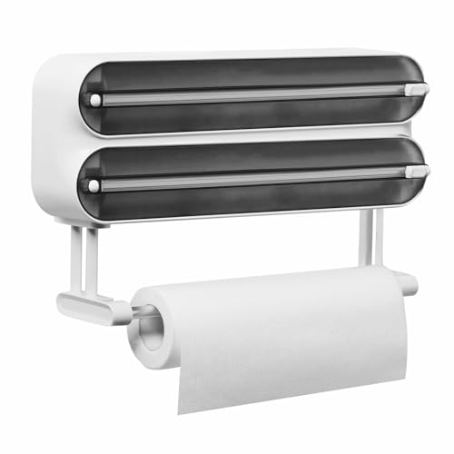 Quasziwa Distributeur Papier Aluminium et Film avec Port Essuie Tout - Magnétique et Murale sans Percer, Derouleur Film Alimentaire avec Coupeur pour Cuisine...